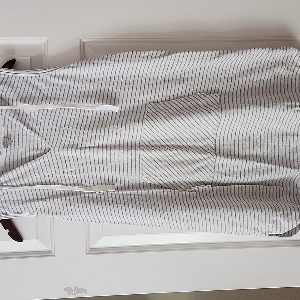 LOFT White and Grey Striped Sleeveless Swimsuit Coverup